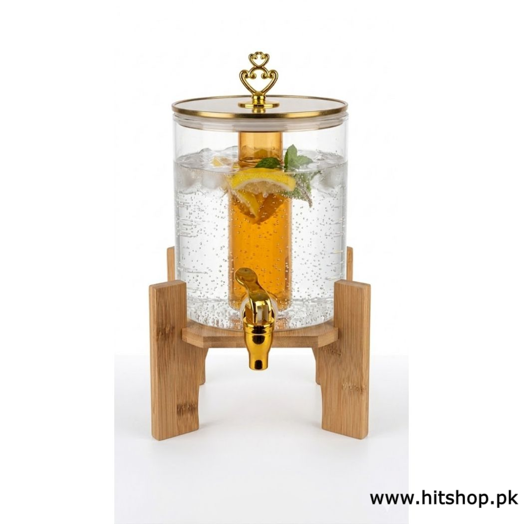 stylish beverages dispenser with wooden base